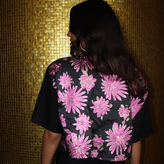 PINK FLOWER TEE BLACK